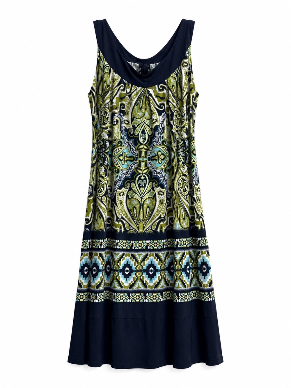 Enfocus Studio 16W Navy and Olive Printed Midi Sleeveless Dress Lightweight Chic